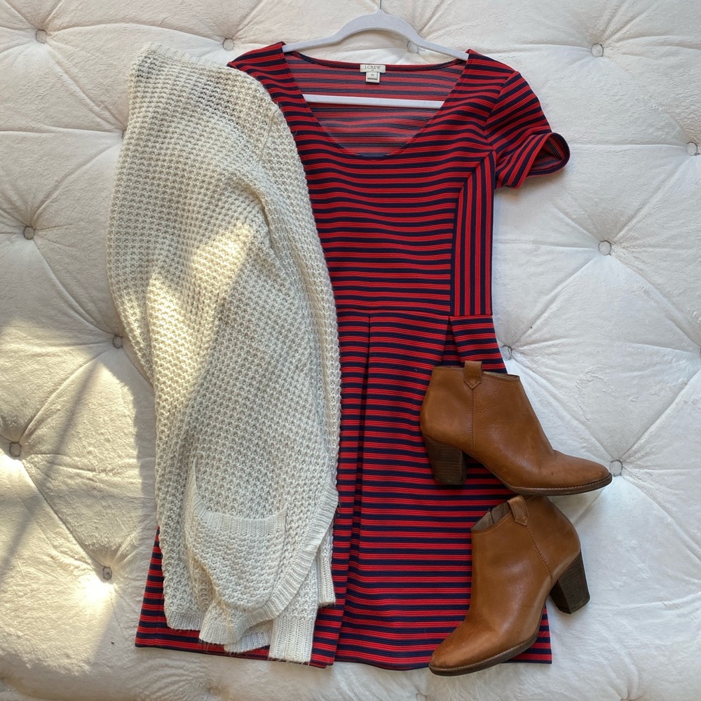 JCrew red/navy ribbed dress